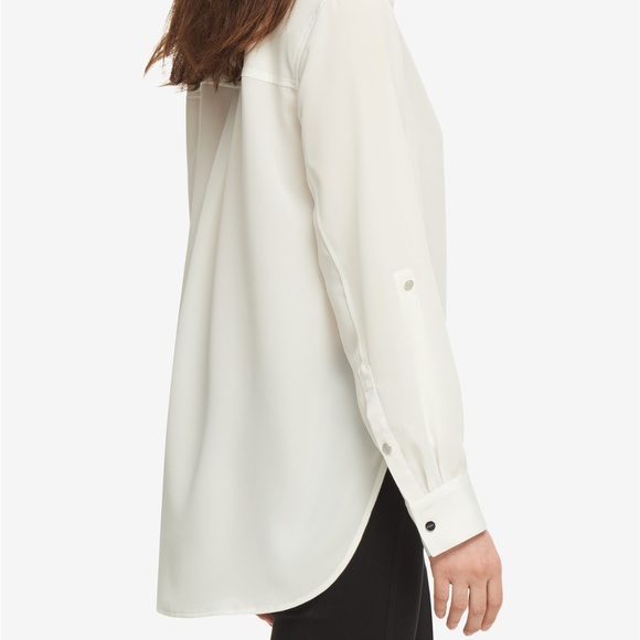 DKNY High-Low Roll-Tab-Sleeve Shirt - Picture 5 of 7